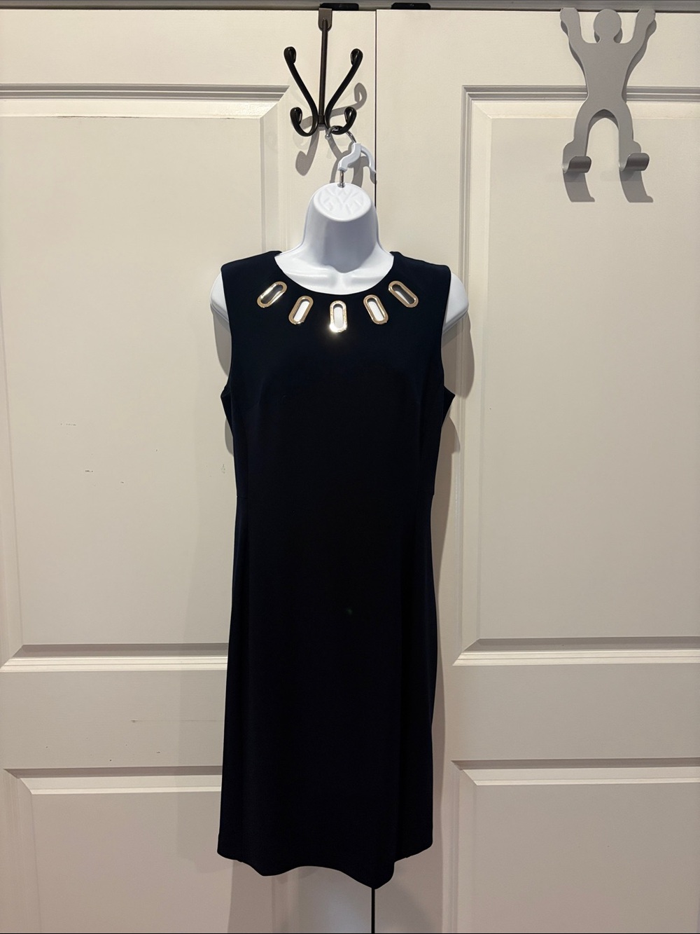 Joseph Ribkoff Navy Mini Dress with Gold Neck Embellishments